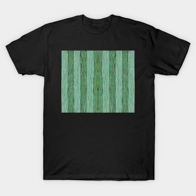 Green And White Vertical Striped - Spruce Green Aesthetic Lines T-Shirt by BubbleMench